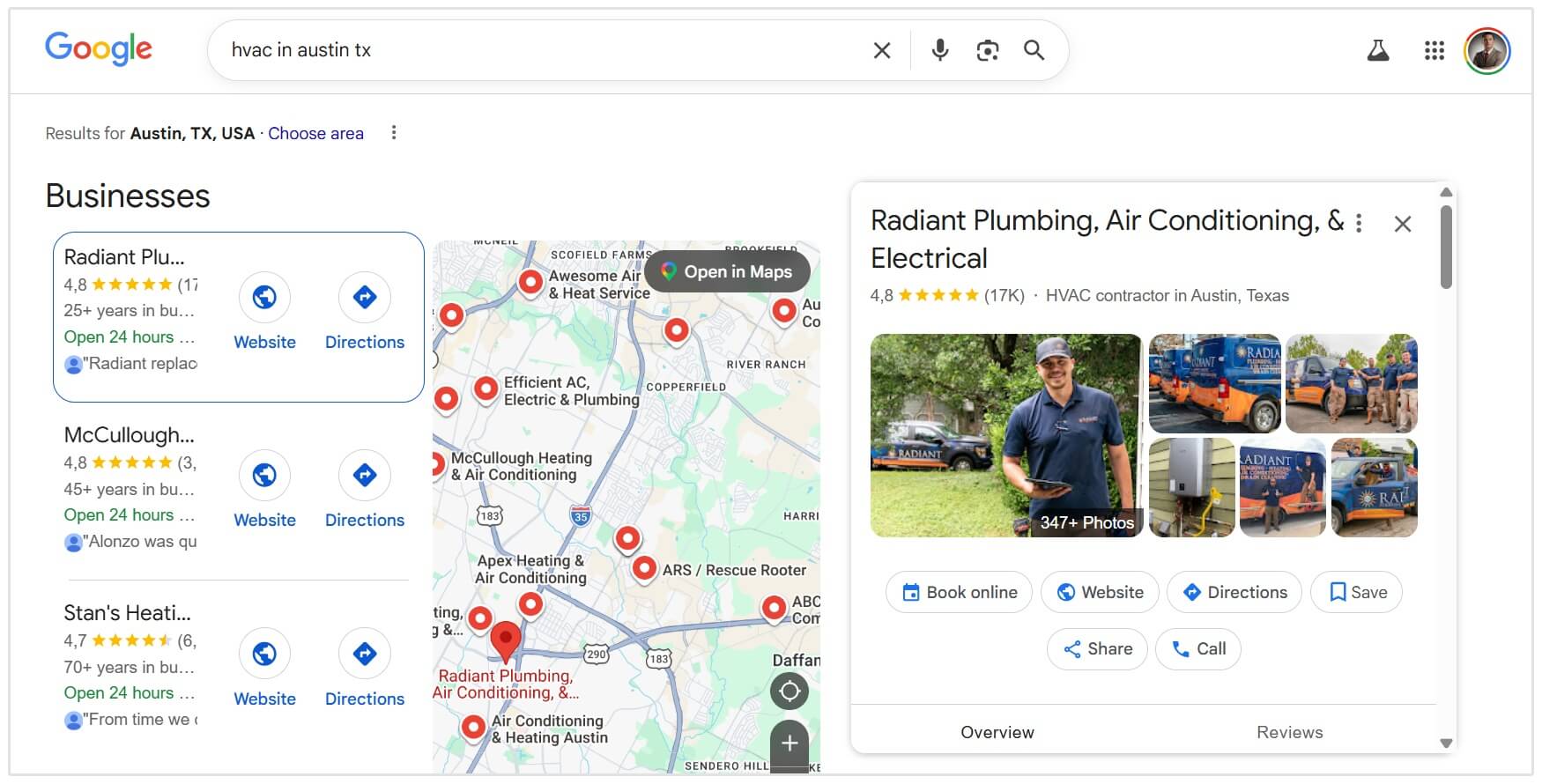 HVAC-adres in Google Business